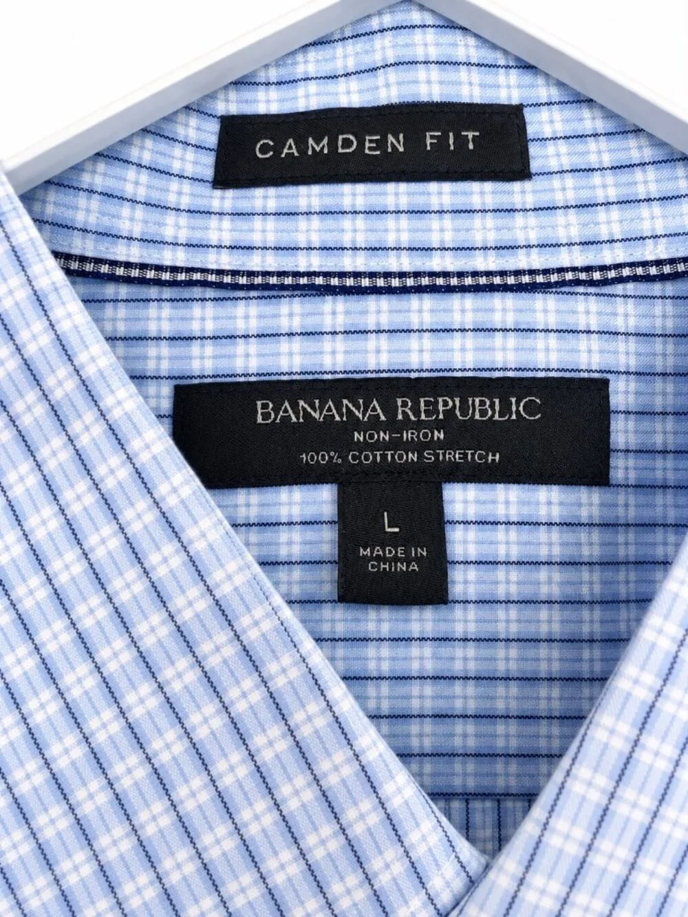 Banana Republic Camden Fit Men’s L Blue Plaid Non-Iron Cotton Shirt